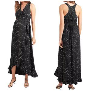 Ingrid & Isabel Black Polka Dot Maternity Maxi Dress Racerback Size M